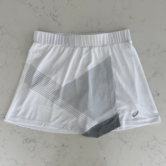 Asics Club GPX Skort/Skirt Poly Front Graphics Back Box Pleat Wht Gray Sz M NWOT - Picture 2 of 13